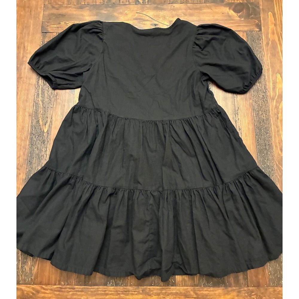 Ana Tiered Dress VNeck Puff Sleeves Mini Women's Size Medium Oversized Babydoll - Picture 5 of 5